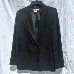 Pin Stirpe Angled Design with Single Button Asymmetrical Closure Fully Lined